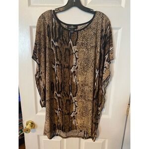 Karen Brooks Snake Print Tunic Top Brown Animal Pattern Dolman Sleeve Medium